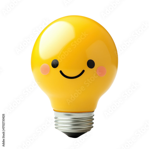 Yellow smiling light bulb isolated on transparent background