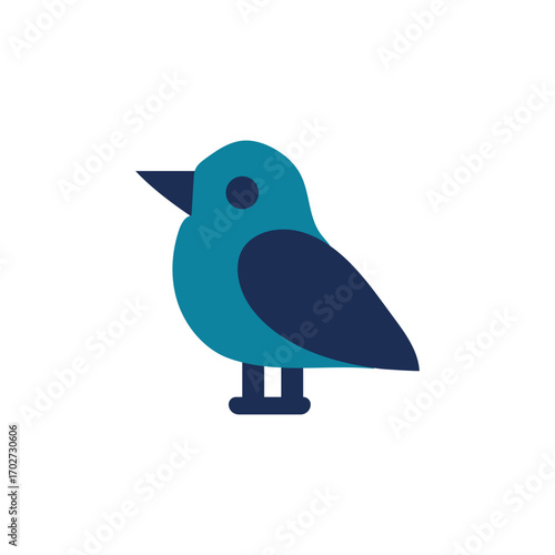 A minimalist blue bird logo or pictogram. A modern and cute bird symbol isolated on a white background