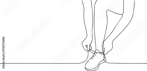 Woman tying shoelac one continuous line art, Vector illustration, One line art, Line art graphic style