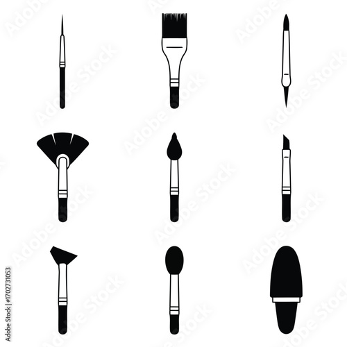 Collection of Artistic Paint Brushes and Tools Icons