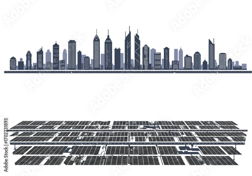 Solar Panels Powering City Skyline.