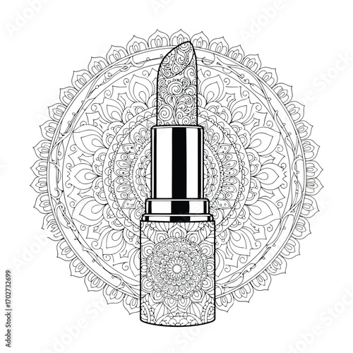 Mandala Lipstick Coloring Page Illustration - Artistic Beauty Design