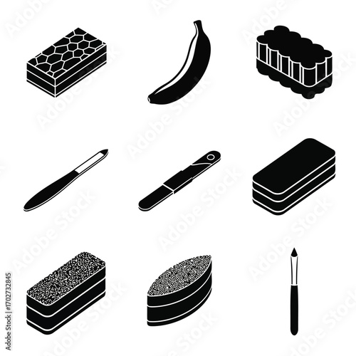 Diverse Collection of Everyday Items Graphic Silhouettes for Household, Personal Care, and Food Concepts
