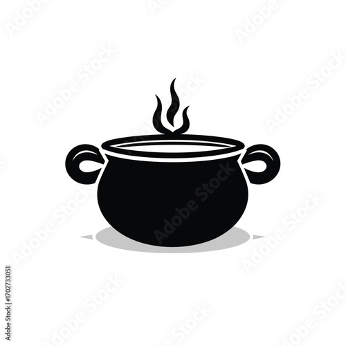 Hot pot culinary symbol steam rising from black cooking vessel icon silhouette