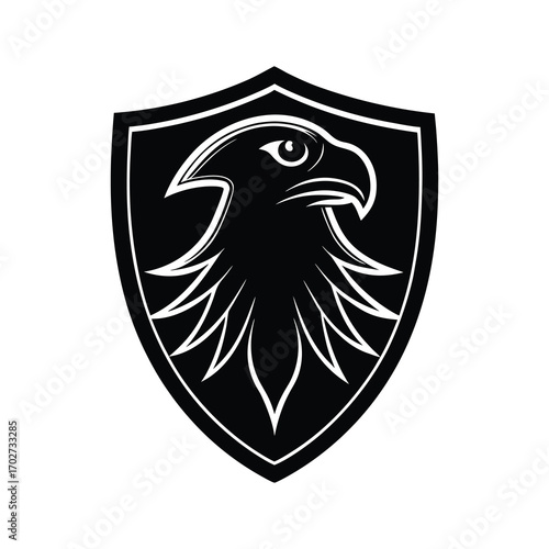 vintage eagle head crest with shield on white background