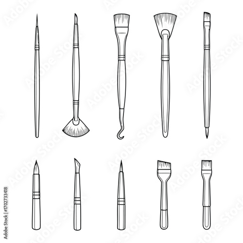 Diverse Collection of Artistic Brushes for Painting, Drawing, and Craft Hobbies