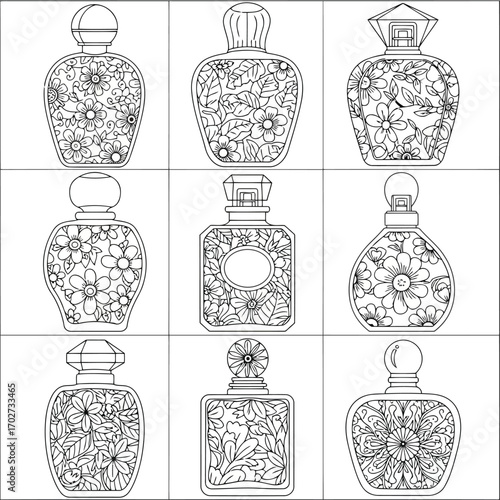 Floral Perfume Bottles An Elegant and Artistic Line Art Collection