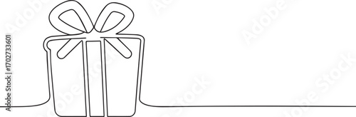 Holiday gift box one continuous line art, Vector illustration, One line art, Line art graphic style