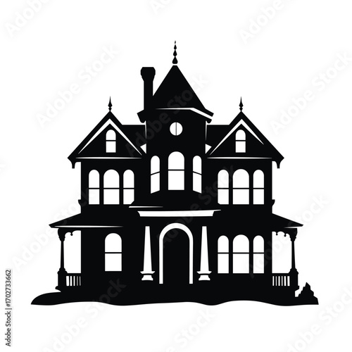 Silhouette of a spooky victorian mansion architectural design symbol silhouette
