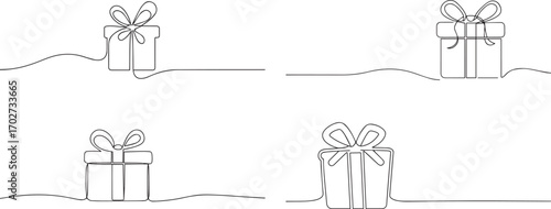 Set of Holiday gift box one continuous line art, Vector illustration, One line art, Line art graphic style