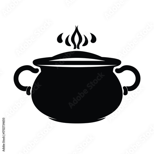 Hot soup pot icon with steam rising appetizing culinary kitchenware symbol silhouette
