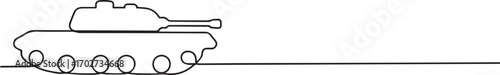 Tank one continuous line art, Vector illustration, One line art, Line art graphic style