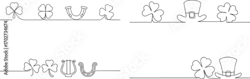 Set of St. Patrick's day one continuous line art, Vector illustration, One line art, Line art graphic style