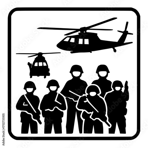 Military team with helicopters ready for action and deployment
