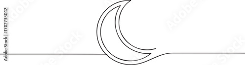 Moon one continuous line art, Vector illustration, One line art, Line art graphic style