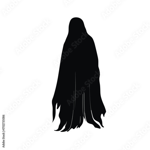 Dark silhouette of a grim reaper figure with flowing robes and ominous presence silhouette