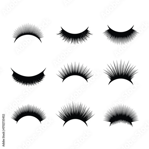 A diverse collection of elegant false eyelashes for cosmetic beauty enhancement and fashion