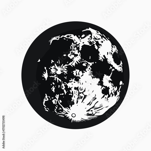 Detailed textured full moon silhouette with craters visible from space silhouette
