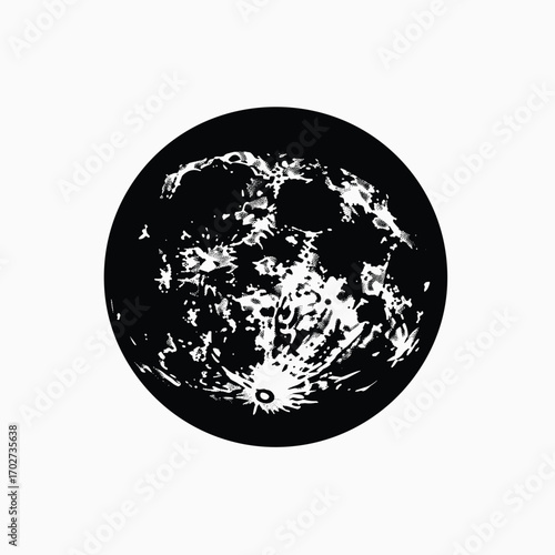 Detailed black and white moon texture graphic celestial body space astronomy silhouette