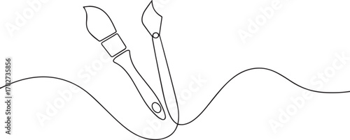 paint brush one continuous line art, Vector illustration, One line art, Line art graphic style