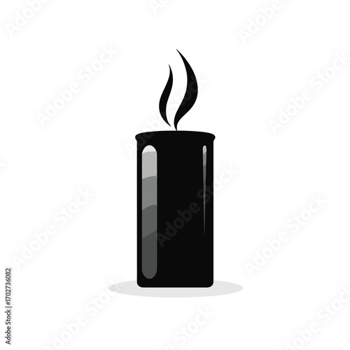 Burning black candle symbol with flickering flame isolated on simple element silhouette