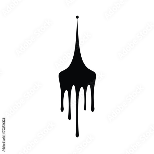 Abstract black ink drip blob shape flowing downward fluidity motion design element silhouette