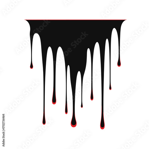 Dark dripping substance with crimson red drops effect graphic element silhouette