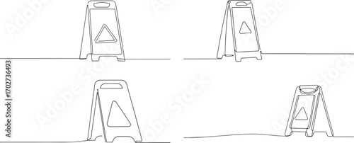 A set of slippery floor sign continuous line art, Vector illustration, One line art, Line art graphic style