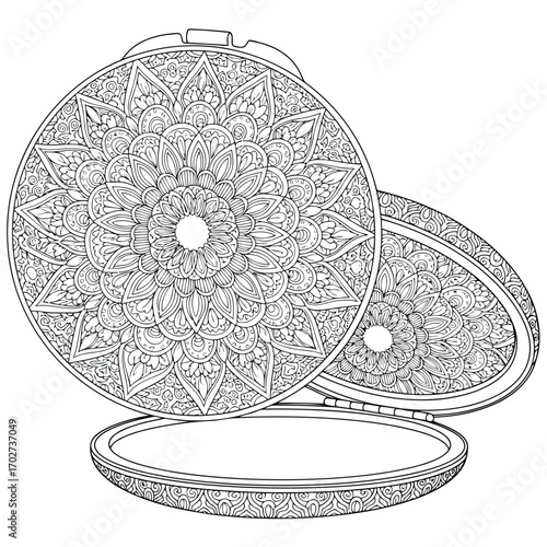 Ornate Mandala Design on Elegant Compact Mirror Illustration