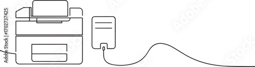 office printer one continuous line art, Vector illustration, One line art, Line art graphic style