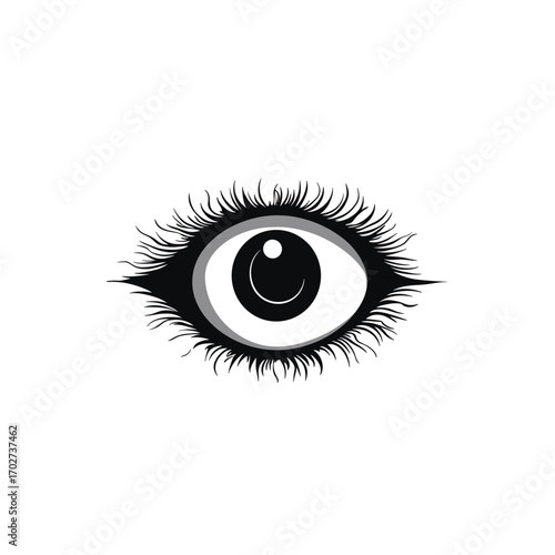 Intense human eye macro view with dramatic eyelashes artistic rendering silhouette