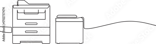 office printer one continuous line art, Vector illustration, One line art, Line art graphic style