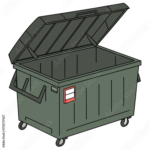 Open dumpster ready for waste disposal, commercial trash container, industrial garbage bin