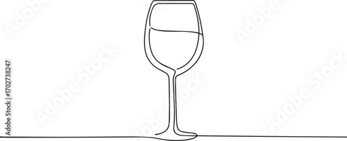 wine glass one continuous line art, One line art, Vector illustration