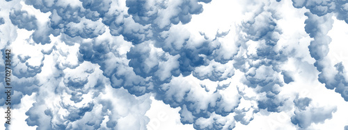 Modern artistic abstract cloudscape featuring blue tones on white base
