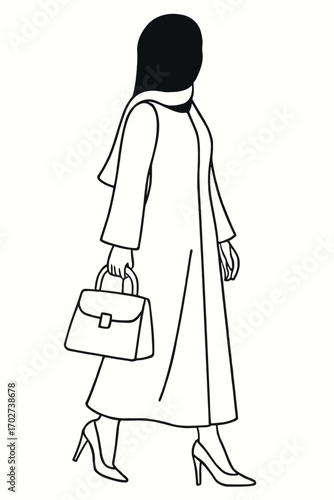 Elegant Muslim Woman in Abaya and High Heels Illustration
