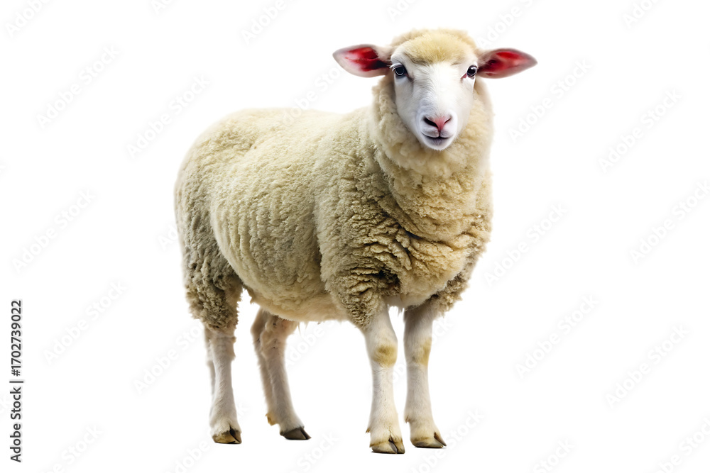 Fototapeta premium Fluffy sheep standing on white background isolated on a transparent background