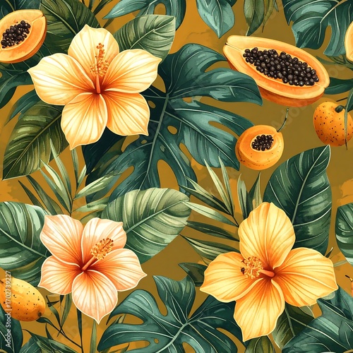Tropical flower and fruit pattern