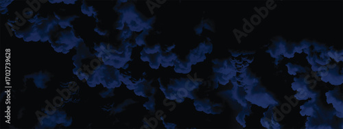 Surreal night-inspired design with moody dark blue cloud formations