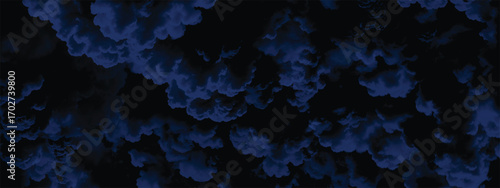Dark blue storm clouds forming a dramatic abstract background on black sky