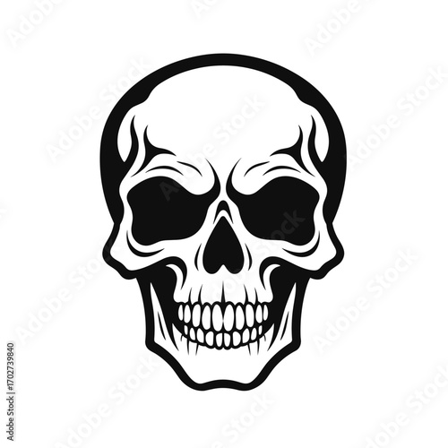 Emblematic human skull head silhouette for graphic design and tattoo artistry silhouette