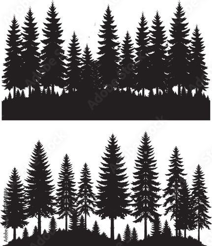 A dense silhouette of evergreen trees creates a natural forest landscape seamlessly