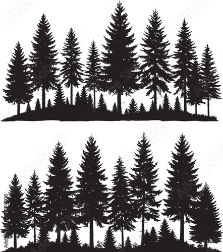 A dense silhouette of evergreen trees creates a natural forest landscape seamlessly