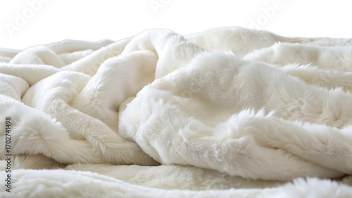 Fluffy white blanket texture isolated on a transparent background