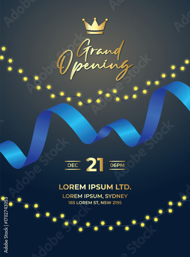 rand Opening Flyer and Banner Template with Luxury Ribbon Design for Store or Business Event