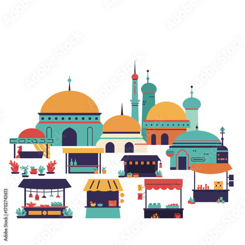 Vibrant Arabian Market Illustration.