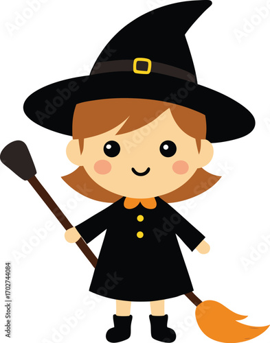 halloween witch with broom