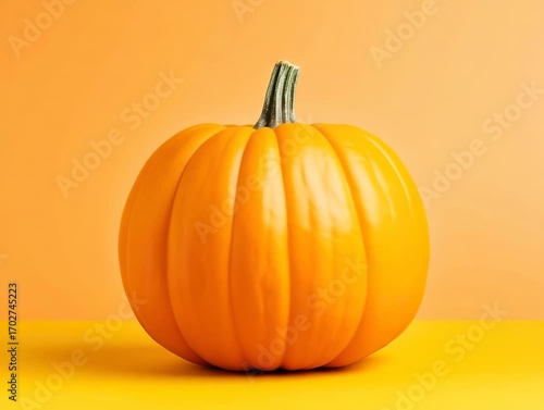 Bright orange pumpkin on a yellow background, perfect for autumn decoration and festive celebrations