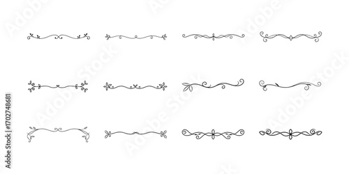 Borders Horizontal Ornaments Dividers Line Art Vector Set