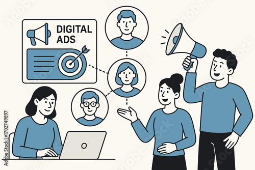 Team promoting digital advertising and reaching target audience online